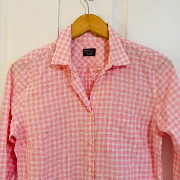 Untuckit Carina Pink Gingham Check Button Front Top Size 6 - Picture 3 of 9